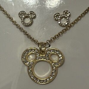 Sparkling Gold plated Mickey Mouse Necklace Set